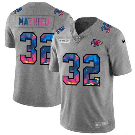 Kansas City Chiefs 32 Tyrann Mathieu Men Nike Multi Color 2020 NFL Crucial Catch NFL Jersey Greyheather